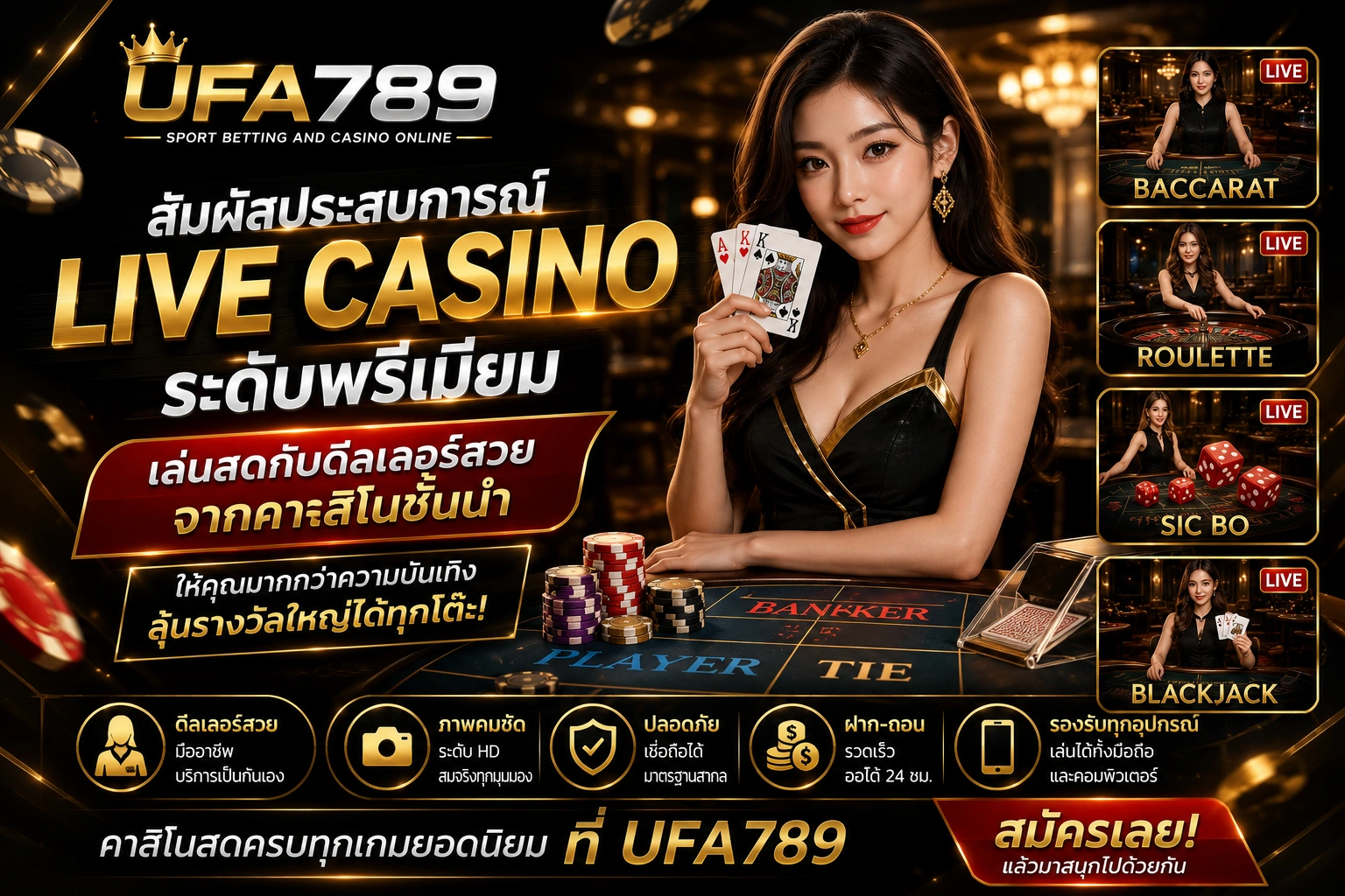 UFA789 คาสิโนสด ครบทุกเกมยอดนิยม พร้อมดีลเลอร์จริงระดับพรีเมียม